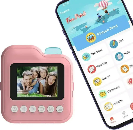 Andowl C8 Children's Camera with Thermal Printing Pink