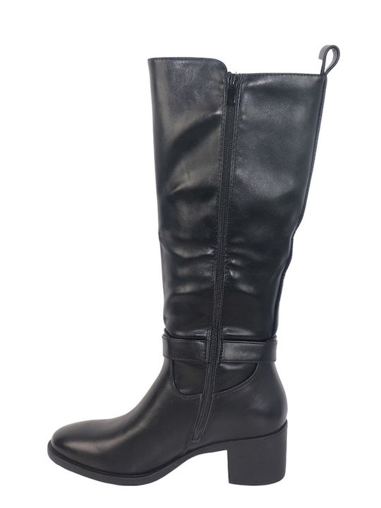 Synthetic Leather Medium Heel Women's Boots Black