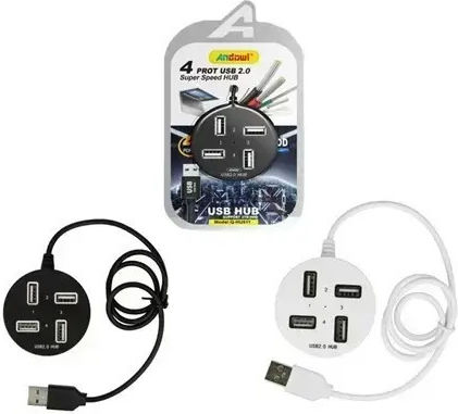 Andowl USB Hub 4 Ports USB 2.0 with USB-A Connecting to a Computer White