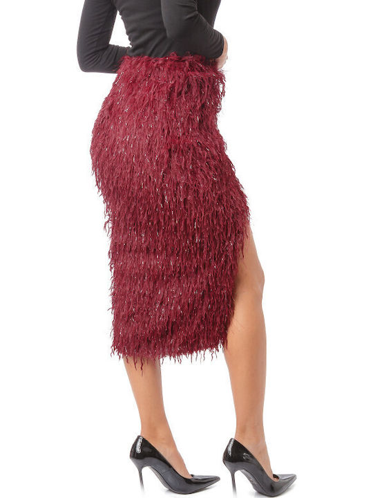 High-waisted Midi Skirt Burgundy
