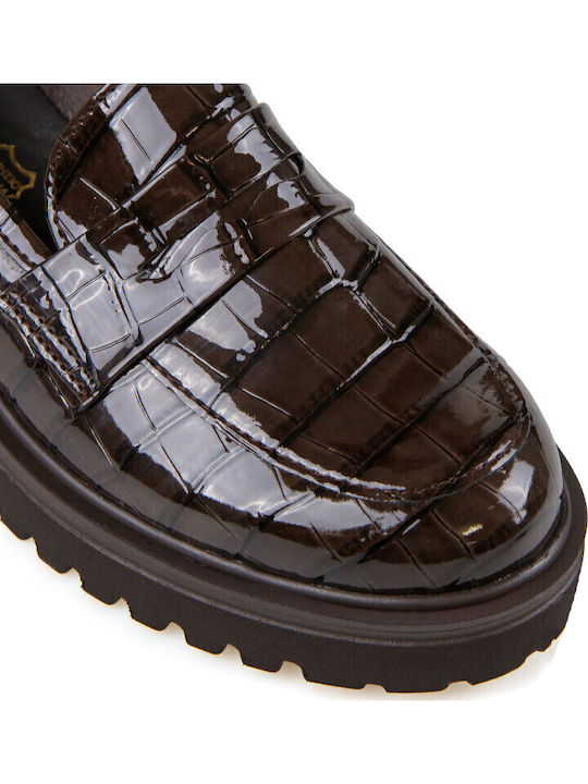 Patent Leather Women's Loafers in Brown Color