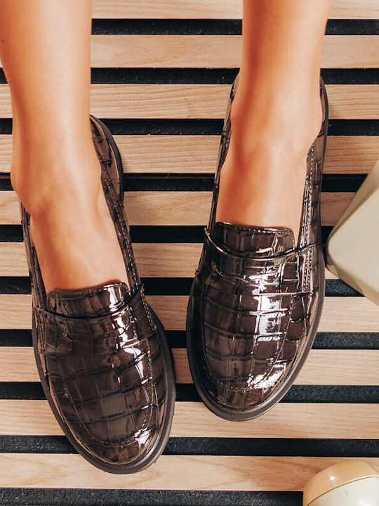 Patent Leather Women's Loafers in Brown Color