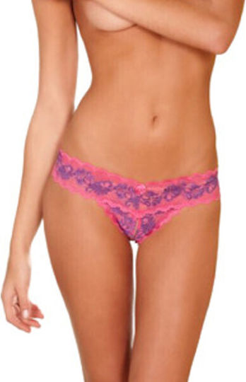 Rene Rofe String Crotchless Lace V-Thong Γυναικείο Sexy String Pink/Purple