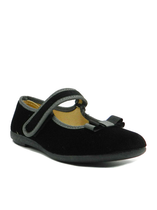 Kids Ballerinas with Hoop & Loop Closure Black