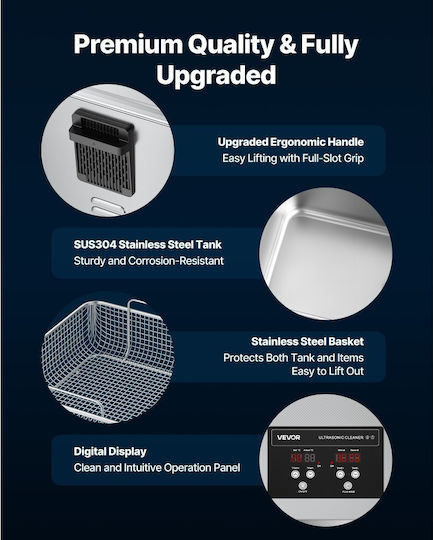 Vevor Καθαριστής Υπερήχων 15lt Inox με Μηχανικό Χρονοδιακόπτη