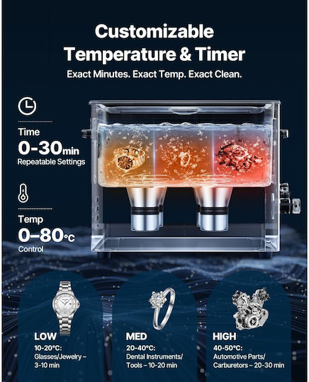 Vevor Καθαριστής Υπερήχων 15lt Inox με Μηχανικό Χρονοδιακόπτη
