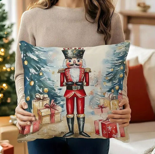 By Queen Limited Festive Edition Pillow Case with Nutcracker and Gifts 45x45cm