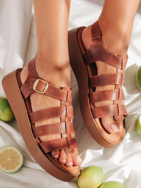 Sandale Casual Damă Gladiator Flatforme Maro