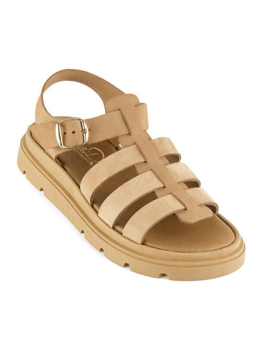 Leather Women's Flat Sandals Gladiator Flatforms in Brown Color