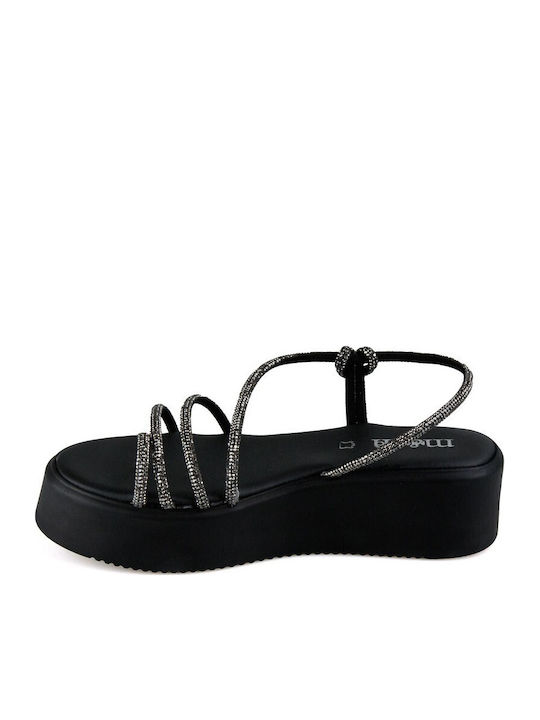 Δερμάτινα Γυναικεία Σανδάλια Flatforms Μαύρα