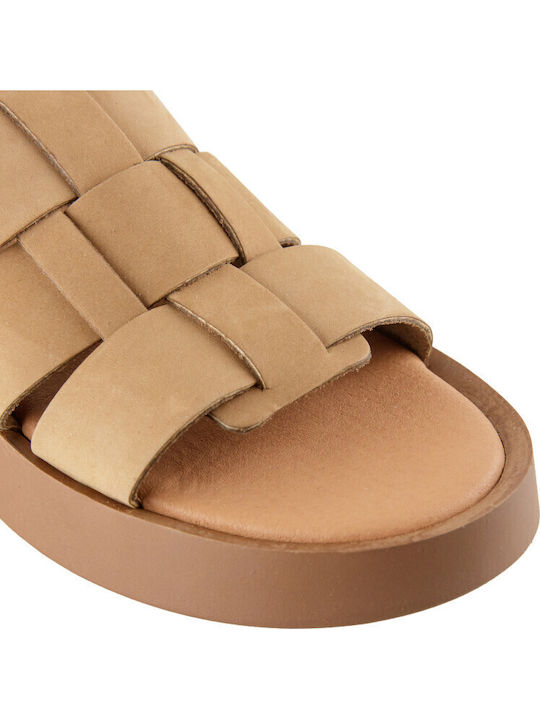 Кожени Дамски Сандали Flatforms Кафяв