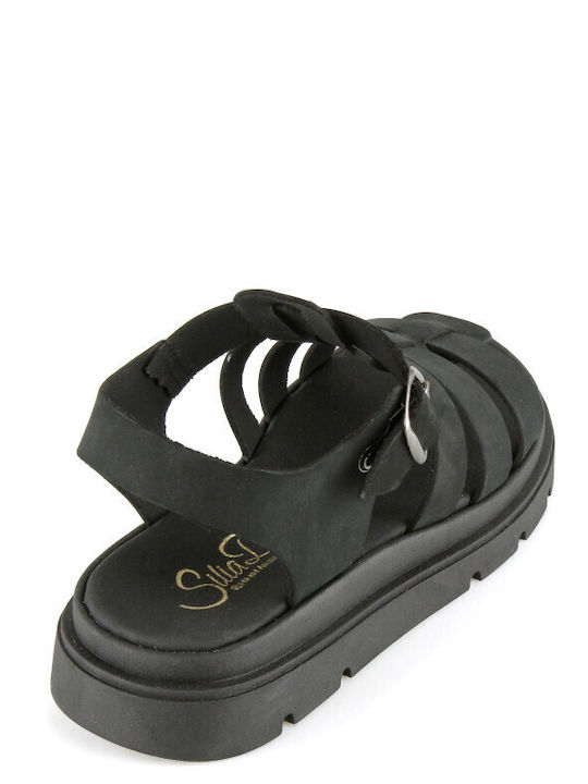 Дамски Кожени Сандали Gladiator Flatforms Черни