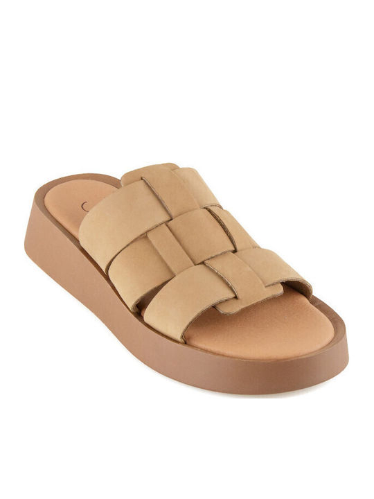 Кожени Дамски Сандали Flatforms Кафяв