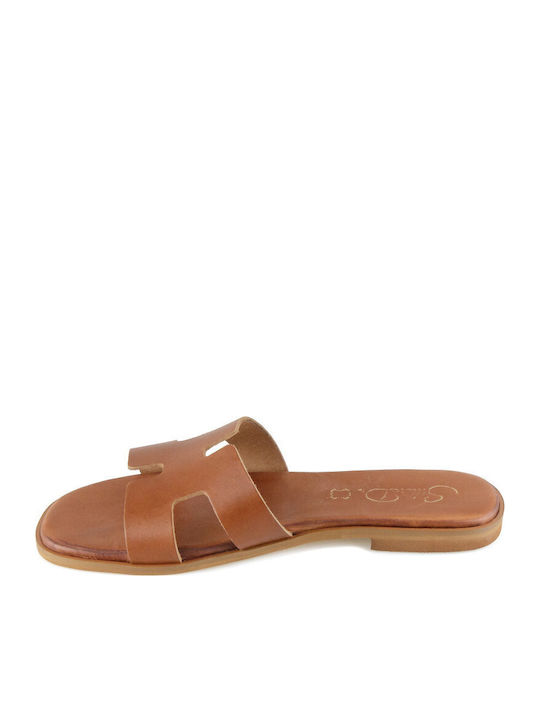 Leather Women's Flat Sandals in Brown Color