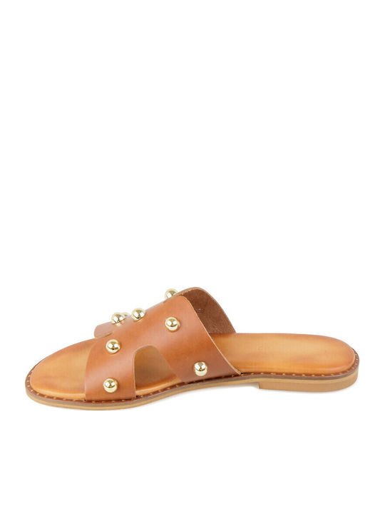 Leather Women's Flat Sandals in Brown Color
