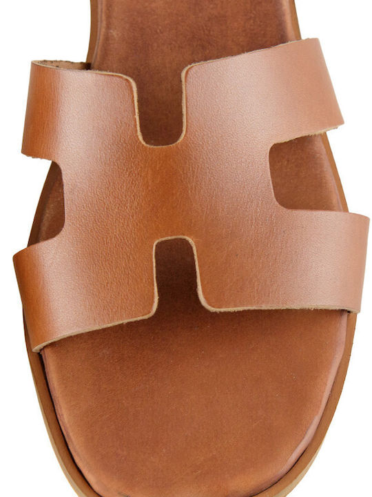 Leather Women's Flat Sandals in Brown Color