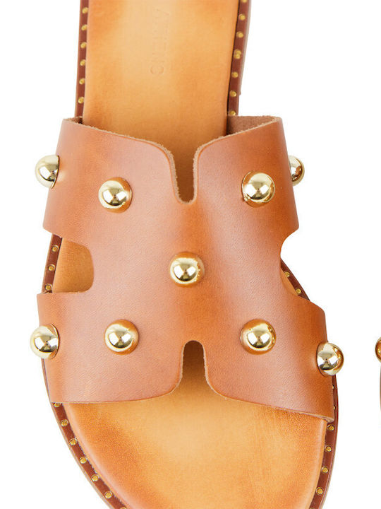 Leather Women's Flat Sandals in Brown Color