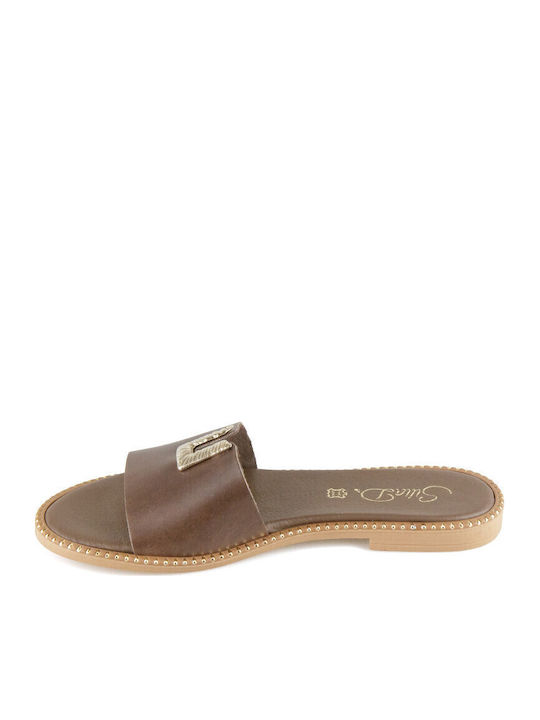 Leather Women's Flat Sandals in Brown Color