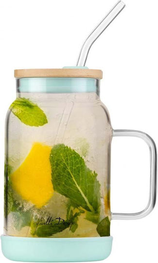 Vialli Design Glass Water made of Bamboo in Green Color with straw 600ml