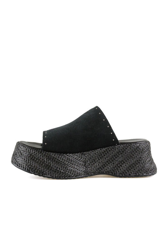 Leder Flache Sandalen für Damen Flatforms in Schwarz Farbe