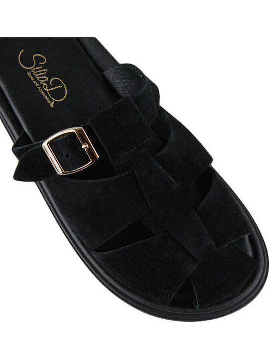 Leder Flache Sandalen für Damen Flatforms in Schwarz Farbe