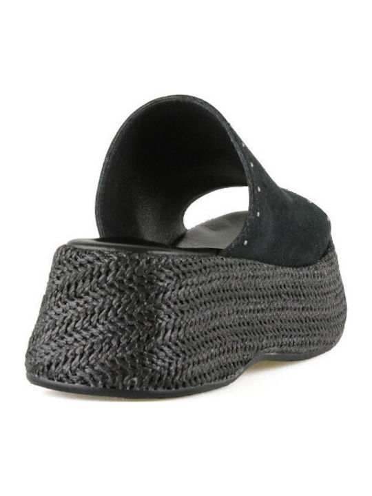 Leder Flache Sandalen für Damen Flatforms in Schwarz Farbe