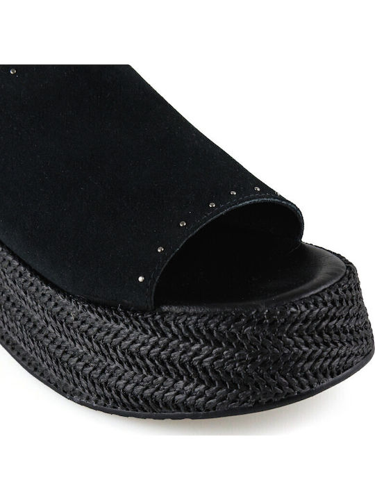 Leder Flache Sandalen für Damen Flatforms in Schwarz Farbe