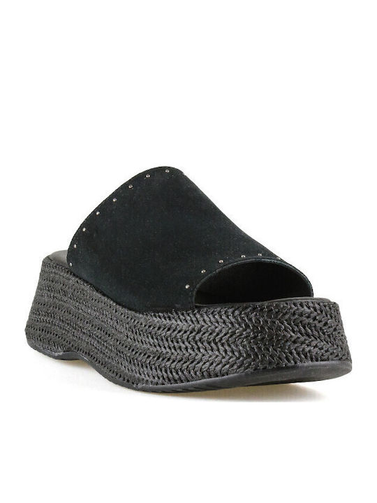 Leder Flache Sandalen für Damen Flatforms in Schwarz Farbe