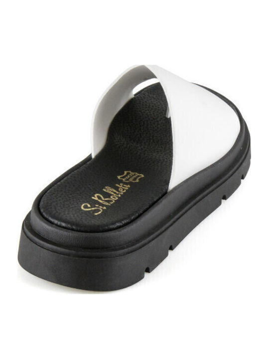 Leather Women's Flat Sandals Flatforms in White Color