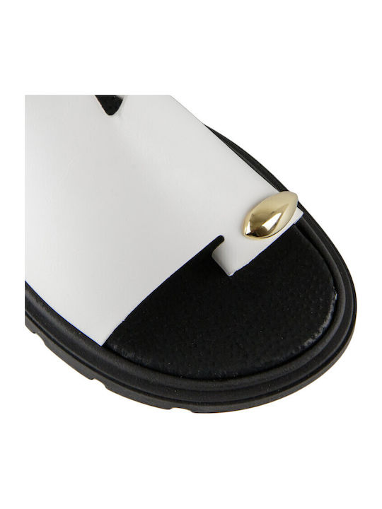 Leather Women's Flat Sandals Flatforms in White Color