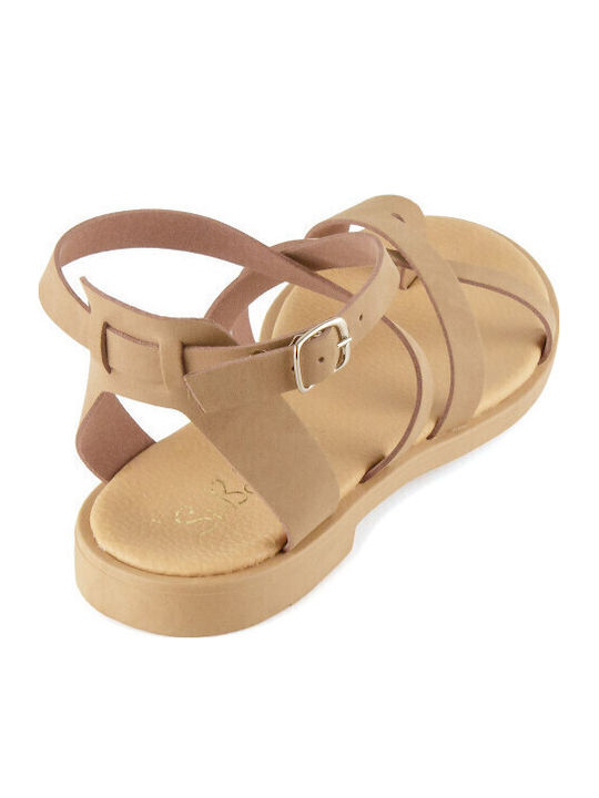Leather Women's Flat Sandals in Brown Color
