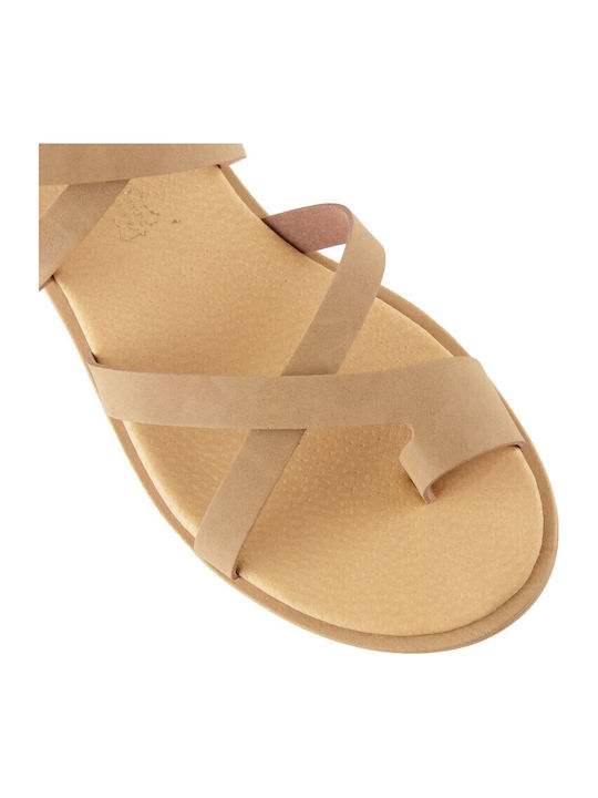 Leather Women's Flat Sandals in Brown Color