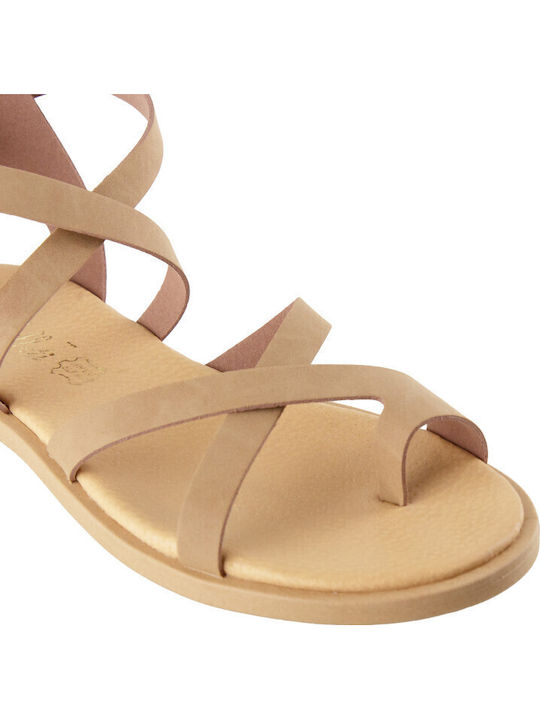 Leather Women's Flat Sandals in Brown Color