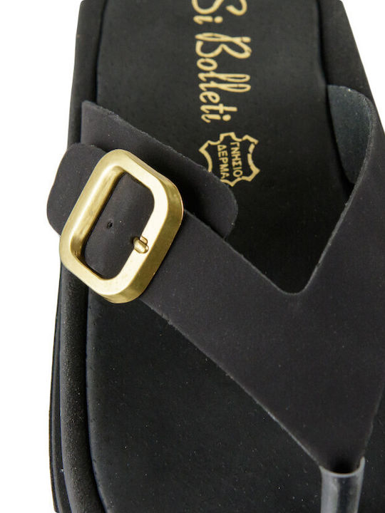 Leather Women's Flat Sandals Flatforms in Black Color