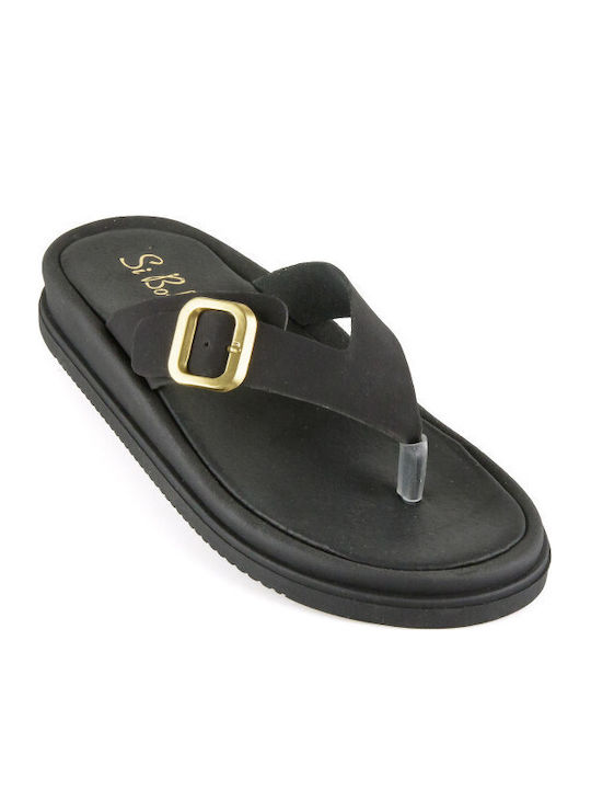 Leather Women's Flat Sandals Flatforms in Black Color