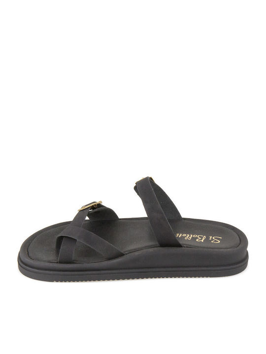 Δερμάτινα Γυναικεία Σανδάλια Flatforms Μαύρα