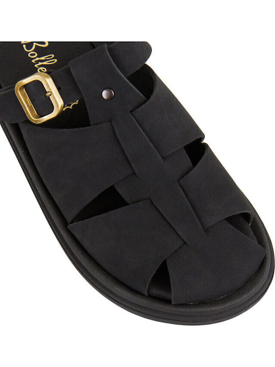 Δερμάτινα Γυναικεία Σανδάλια Flatforms Μαύρα