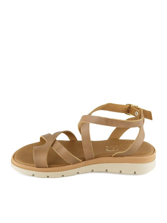 Leather Women's Flat Sandals Flatforms in Brown Color