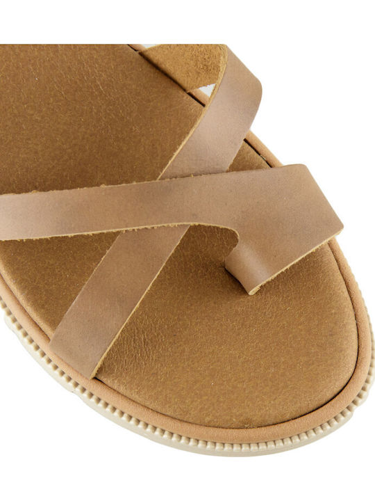 Leather Women's Flat Sandals Flatforms in Brown Color