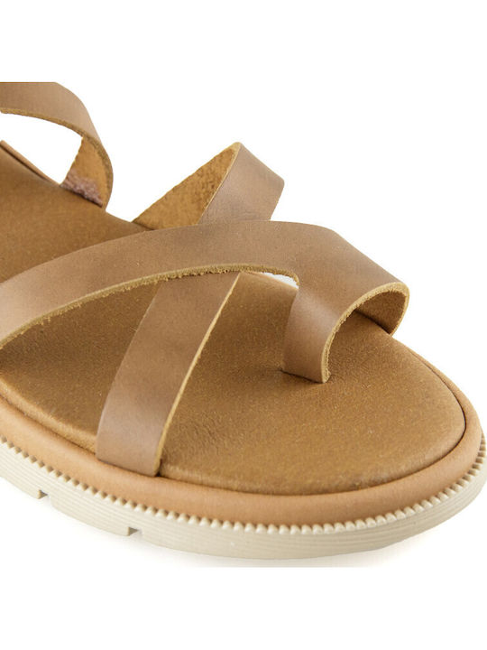 Leather Women's Flat Sandals Flatforms in Brown Color