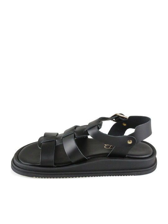 Дамски Кожени Сандали Gladiator Flatforms Черни
