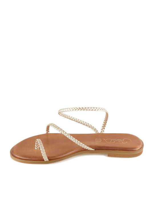 Leather Women's Flat Sandals in Gold Color