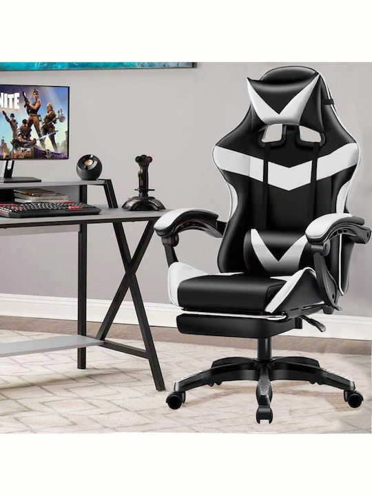 Bakaji 02842903 Καρέκλα Gaming Δερματίνης με Υποπόδιο Λευκή