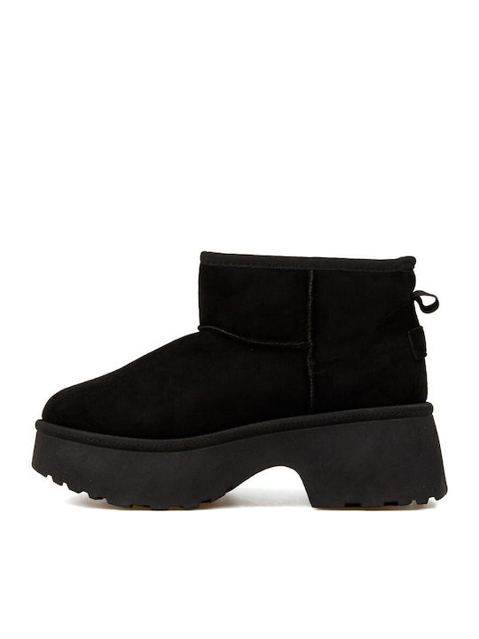 Suede Women's Ankle Boots with Fur Black