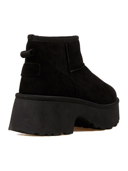 Suede Women's Ankle Boots with Fur Black