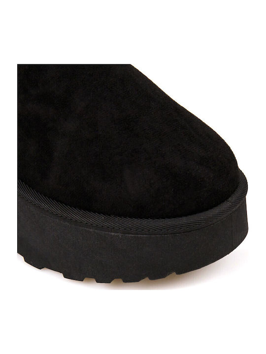 Suede Women's Ankle Boots with Fur Black