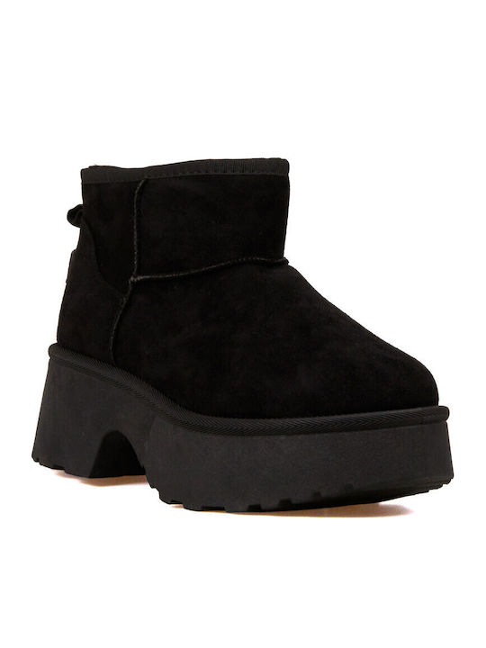 Suede Women's Ankle Boots with Fur Black