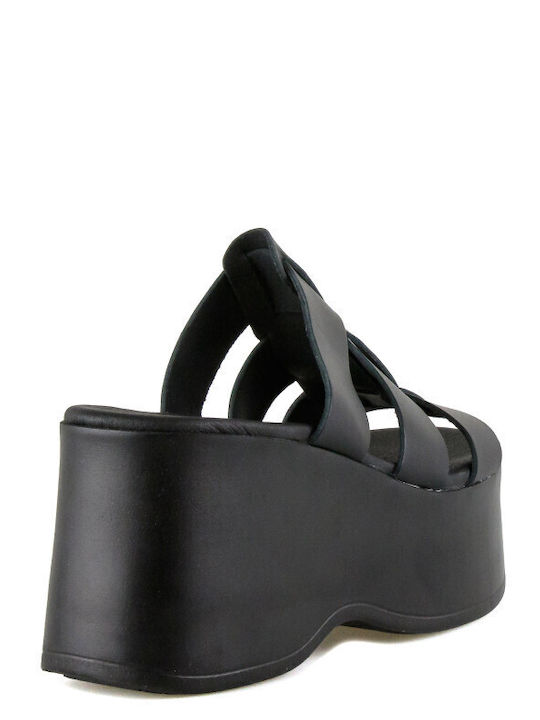 Women's Leather Platform Shoes Black