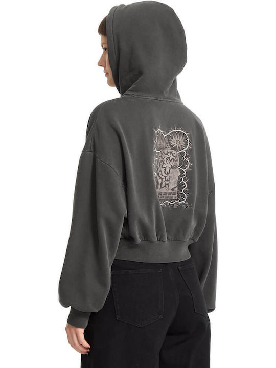 Vaderetro Cropped Women's Sweatshirt Hooded Vintage Black