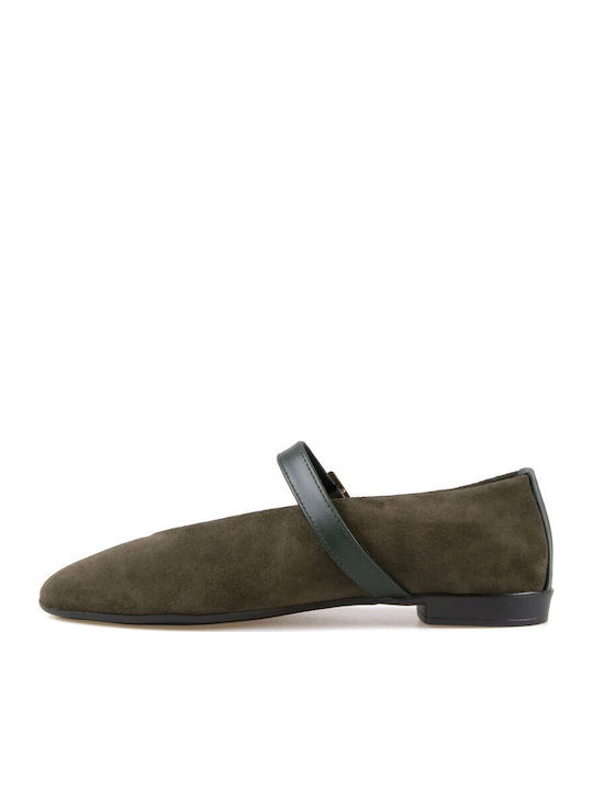 Suede Γυναικείες Μπαλαρίνες σε Χακί Χρώμα